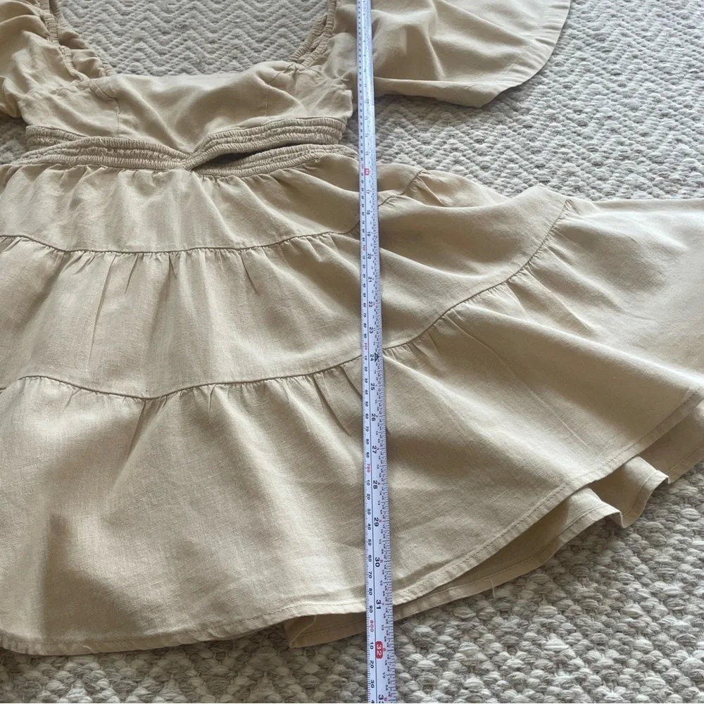 Free People Dress Womens S/P Beige Cross Of Sunlight Mini Boho Square Neck - Picture 8 of 11